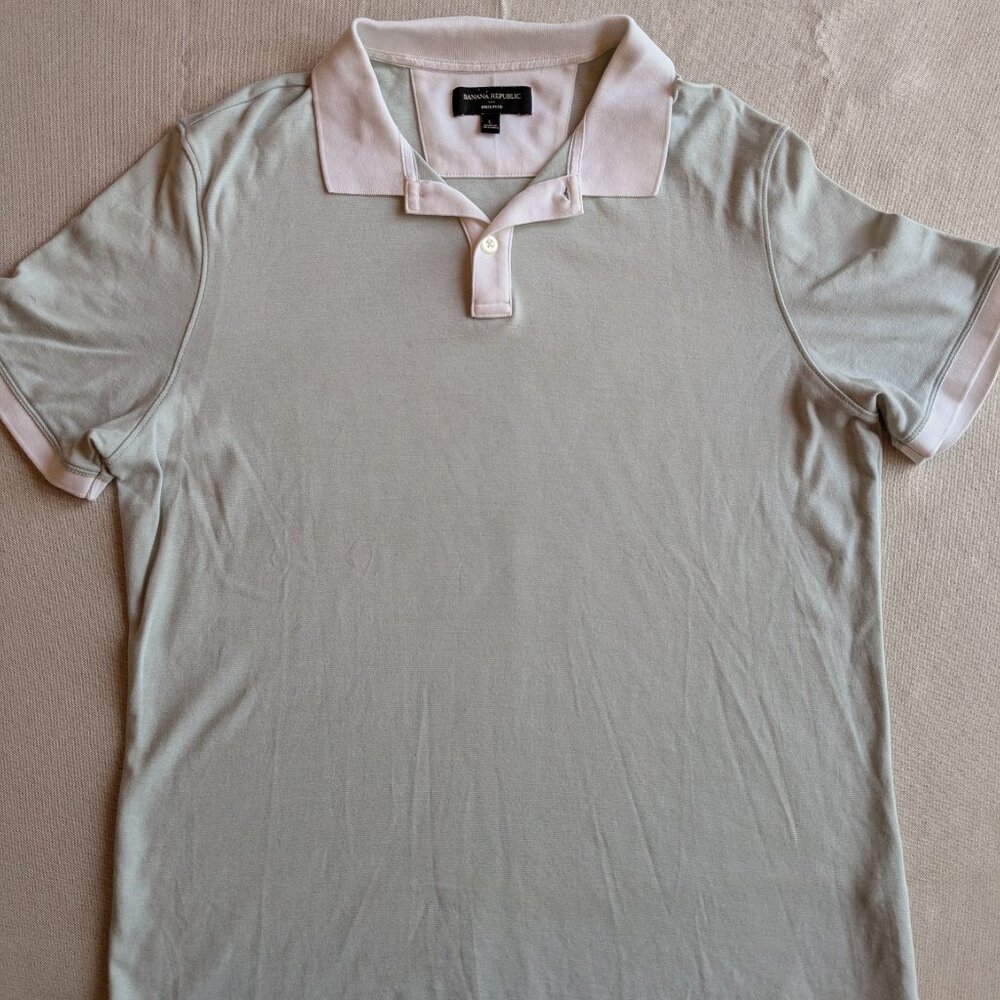 Banana Republic Dress Polo Shirt Men’s Large Green Short Sleeve 100% Cotton